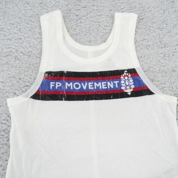 Free People Movement Logo Graphic Tank Top Womens Size Medium White NEW - Picture 3 of 8